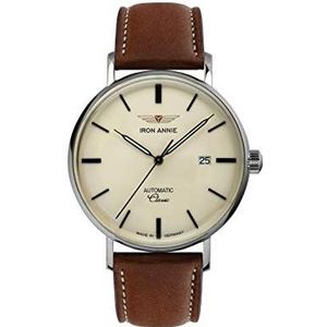 Iron Annie Herenhorloge met leren band serie Classic automatische datum 5958, beige, bruin, Klassiek