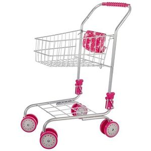 Idena 40250 - Metalen boodschappenwagentje, opvouwbaar wagentje met roze details, accessoire voor speelkeukentje en winkeltje, voor kinderen vanaf 3 jaar