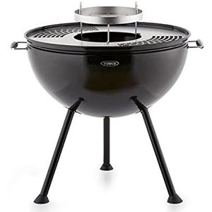 Tower T978512 2-in-1 Bol vuurplaats en houtskoolbarbecue met handgrepen, 360 graden toegang, gemakkelijk schoon te maken, zwart