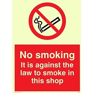 Viking Signs PS985-A5P-P ""Niet roken. Het is tegen de wet om te roken in deze winkel"" teken, kunststof, halfstijf Photoluminescent, 200 mm H x 150 mm W
