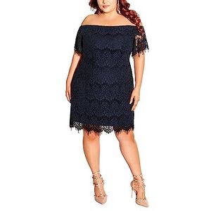 CITY CHIC Dames Plus Size Jurk Lace Off Shldr, marineblauw, 42 grote maten