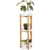 Relaxdays plantentafel rond, 3 etages, bamboe & mdf, rond, modern plantenrek voor binnen, HxØ: 79 x 30 cm, natuur/wit