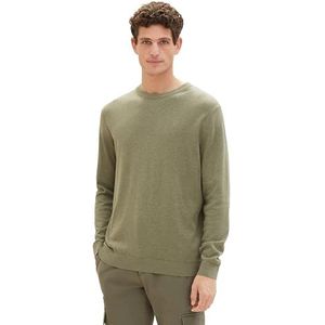 TOM TAILOR Basic katoenen trui met ronde hals voor heren, 34139 - Bruin Groen Melange, L