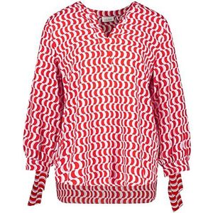 Gerry Weber Damesblouse met 3/4 mouwen en knoopdetail, 3/4 mouw, ballonmouwen, 3/4 mouwen, blouse met patroon, ecru/wit/rood/oranje print, 42