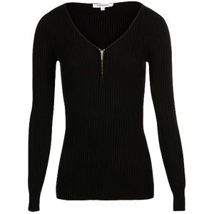 Morgan Ribgebreide trui met ritssluiting, zwart (Noir 100), XS