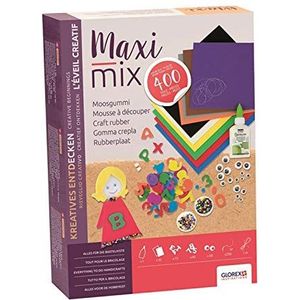 GLOREX 6 2245 031 - Creativ Maxi Mix schuimrubber, knutselmix bestaande uit 400 delen, met schuimrubberen plaatjes, cijfers en letters, Rocailles, wiebeloogjes en knutsellijm