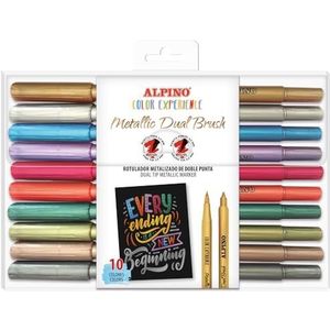 Alpino - 10 viltstiften Dual Brush Metallic Color | briljante markers | lange houdbaarheid en weerstand | kleurvariëteit | creativiteit zonder grenzen | begin van het tekenen