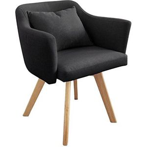 Menzzo Scandinavische stoel, cellenpatroon, stof, 58 x 58 x 70 cm, zwart