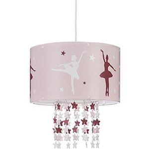 Relaxdays hanglamp voor meisjes, met ballerina print, sterren mobiel, kinderlamp, plafondlamp voor kinderkamer, roze