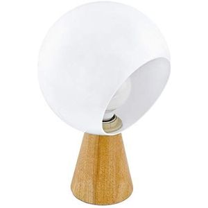 EGLO Tafellamp Mamblas, 1-vlammige tafellamp modern, bedlampje van hout, staal en kunststof, woonkamerlamp in bruin, wit, lamp met schakelaar, E27-fit