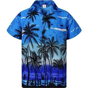Funky Hawaiiaans Overhemd, Hawaii-Overhemd, Korte Mouw, Beach, Mono Blauw, S