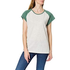 Urban Classics Dames T-shirt basic shirt met contrasterende mouwen voor vrouwen, Ladies Contrast Raglan Tee verkrijgbaar in meer dan 10 kleuren, maten XS - 5XL, lichtgrijs/paleleaf, XXL