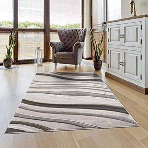 carpet city Vloerkleed voor de woonkamer, golvenpatroon, 80 x 150 cm, grijs, goud gemêleerd, moderne tapijten, laagpolig