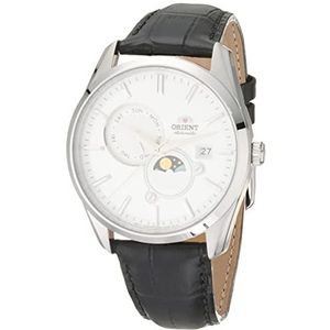 Orient RA-AK0310S10B Analoog automatisch horloge met leren armband voor heren, zilver-wit, band