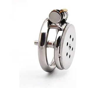 Flat Chastity Cage Male Small Metal Stainless Steel Chastity Devices Cock Cage with Dark Lock Design BDSM Bondage Penis Cage (50mm/2in,Metal)