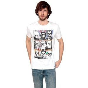 Brave Soul Heren T-shirt met korte mouwen en kraag met doodskop-print, wit, maat XXL, Wit, XXL