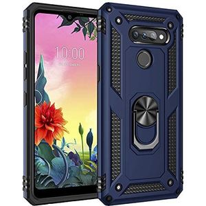 BestST LG K50S hoes, metalen ringhouder, 360° draaibaar en 180° draaibaar. Slanke zachte TPU PC beschermhoes, compatibel met magnetische autohouder, blauw