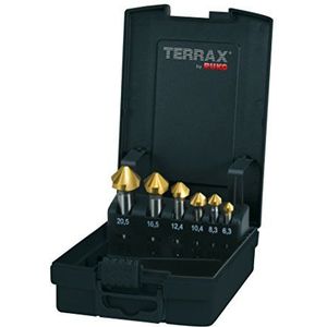 Terrax by RUKO A102152TRO kegel- en ontbraamverzinkset DIN 335 vorm C 90° HSS-TiN in kunststof cassette