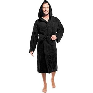 Aqua-textil badjas met capuchon, katoenen ochtendjas, voor dames en heren, saunamantel, Föhr, effen of Sylt tweekleurig, zwart, M