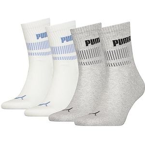 PUMA Uniseks korte sokken (4 stuks), grijs/wit, 39-42 EU