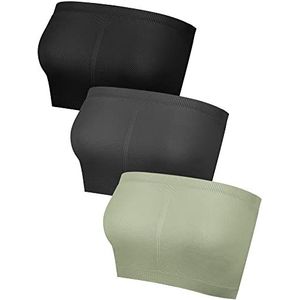 Geyoga 3 stuks bandeau-beha's, bralette zonder bandjes, ongevoerd, bandeau-tops voor dames en meisjes, zwart, donkergrijs, olijfgroen, XXL