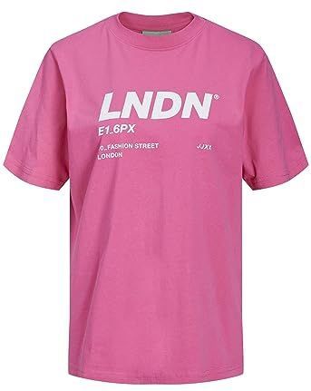 Jack & Jones - Jjxx Jxbea Ss Relaxed Vint Tee Noos - T-shirt - Carmine Rose/Print: helder wit Lndn Print
