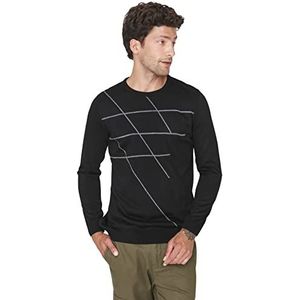 Trendyol Gestreepte slanke sweater met ronde hals voor heren, Zwart, M