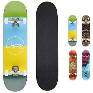 Osprey | Compleet Skateboard, 31 ""x 8"" Double Kick Skateboard voor kinderen en volwassenen, Concave Deck, Inclusief Grip Tape, Deck en Wielen, Blokken Meerdere Ontwerpen
