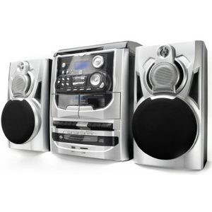 Dual MP 301 Ministereosysteem (100W, 3-voudige CD-wisselaar, dubbel cassettedeck, platenspeler, MP3, RDS-radio, 2-weg luidspreker, USB)