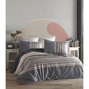 Nuit Des Rêves Premium Ranforce Double Quilt Cover-set, 200 x 200 cm, 100% katoen, grijs/wit en bruin/beige, 2 kussenslopen, machinewasbaar, elegant design