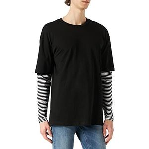 Urban Classics Heren T-shirt met lange mouwen Oversized dubbellaags gestreept LS-T-shirt, zwart, M