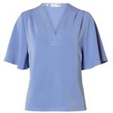 Selected Femme - Vrouwelijke Top - Cornflower Blue - Korte Mouwen - V-hals
