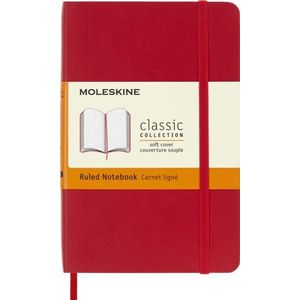Moleskine Classic Ruled Paper Notebook, Soft Cover and Elastic Closure Journal, Color Scarlet Red, Size Pocket 9 x 14 A6, 192 Pages