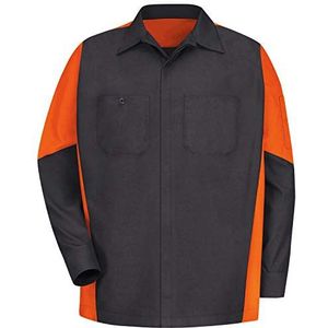 Red Kap Men's Size Long Sleeve Two-Tone Crew Shirt, Charcoal/Orange, 3X-Large/Tall