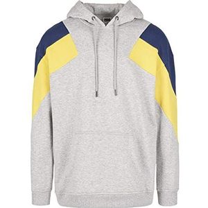 Urban Classics Heren hoodie Retro Color-Bocking Oversize 3-kleurige hoodie, Grijs/Honey/Donkerblauw, S grote maten