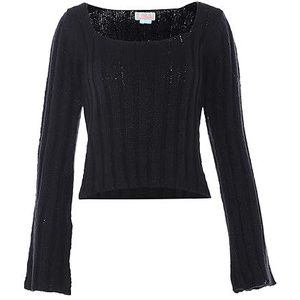 Libbi Modieuze gebreide trui voor dames met vierkante kraag acryl zwart maat XL/XXL, zwart, XL