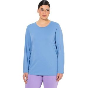 Ulla Popken Dames grote maten grote maten plus size T-shirt, slim, ronde hals, lange mouwen, Lichte korenbloem, 54-56