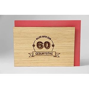 Originele houten wenskaart - 60e verjaardag - 100% handgemaakt in Oostenrijk, van eikenhout gemaakte cadeaukaart, verjaardagskaart, wenskaart, vouwkaart, ansichtkaart