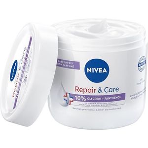NIVEA Repair & Care Parfumvrije crème, vochtinbrengende en niet-vette lichaamscrème, snel intrekkende lotion met panthenol en glycerine, voor gevoelige en jeukende huid (400 ml)