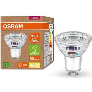 OSRAM LED spaarlamp, PAR16 reflector, GU10, warm wit (3000K), 2,1 watt, vervangt 50W gloeilamp, zeer efficiënt en energiebesparend, pak van 6