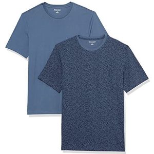 Amazon Essentials Heren Slim-Fit T-shirt met korte mouwen en ronde hals, 2 stuks, blauw (Washed Blue)/bloemenprint, XS