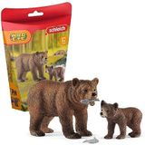 schleich 42473 Grizzlybeer-moeder met jongen, voor kinderen vanaf 3 jaar, Wild Life - speelset