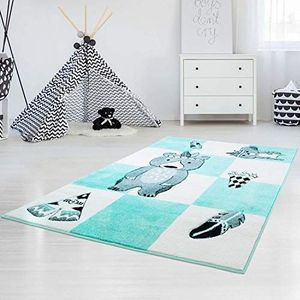 Carpet City Kindertapijt Bueno indianenbeer Tipi Mint turquoise met contoursnit, glanzend garen kinderkamer grootte: 160x230 cm, 160 cm x 230 cm