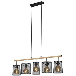 Briloner Leuchten - Hanglamp, hanglamp 5-vlam, retro, vintage, draadvlechtafscherming, 5x E27, max. 60 Watt, metaalhout, zwart, 960x1200mm (LxH), 4078-054