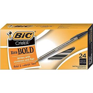 BIC Cristal Xtra Bold Balpen, Bold Point (1,6 mm) voor levendige en dramatische lijnen, zwart, 24 stuks