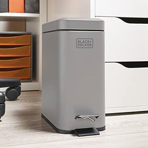 BLACK+DECKER BXBN00013E 5L grijze pedaalemmer met softclosedeksel, roestvrij staal, 30cm x 14cm x 29cm