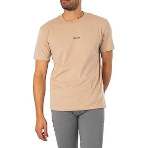 Replay Heren T-shirt met korte mouwen met logo, Licht taupe 803, XS