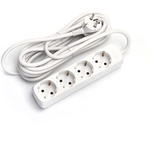 VoltShine Witte stekkerdoos met 4 geaarde stopcontacten zonder schakelaar, ideaal voor het verbeteren van je connectiviteit. Lengte 1,5 m en kabel H05VV-F 3G1,5 mm², perfect voor elke ruimte. Verbind