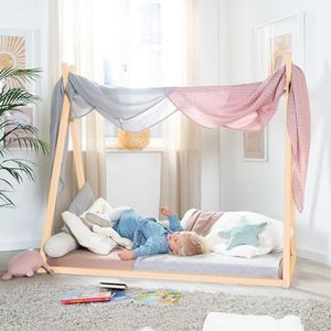 roba Tipi-bed 70 x 140 cm in tentvorm - Kinderbed volgens Montessori-principe - FSC-gecertificeerd bamboehout - Babybed om in te spelen, lezen & knuffelen - Natuurlijk