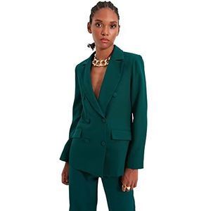 TRENDYOL Trendyol Gedetailleerde jas voor dames, met knoopsluiting, voor buiten, met blauwe knoop, groen, 40